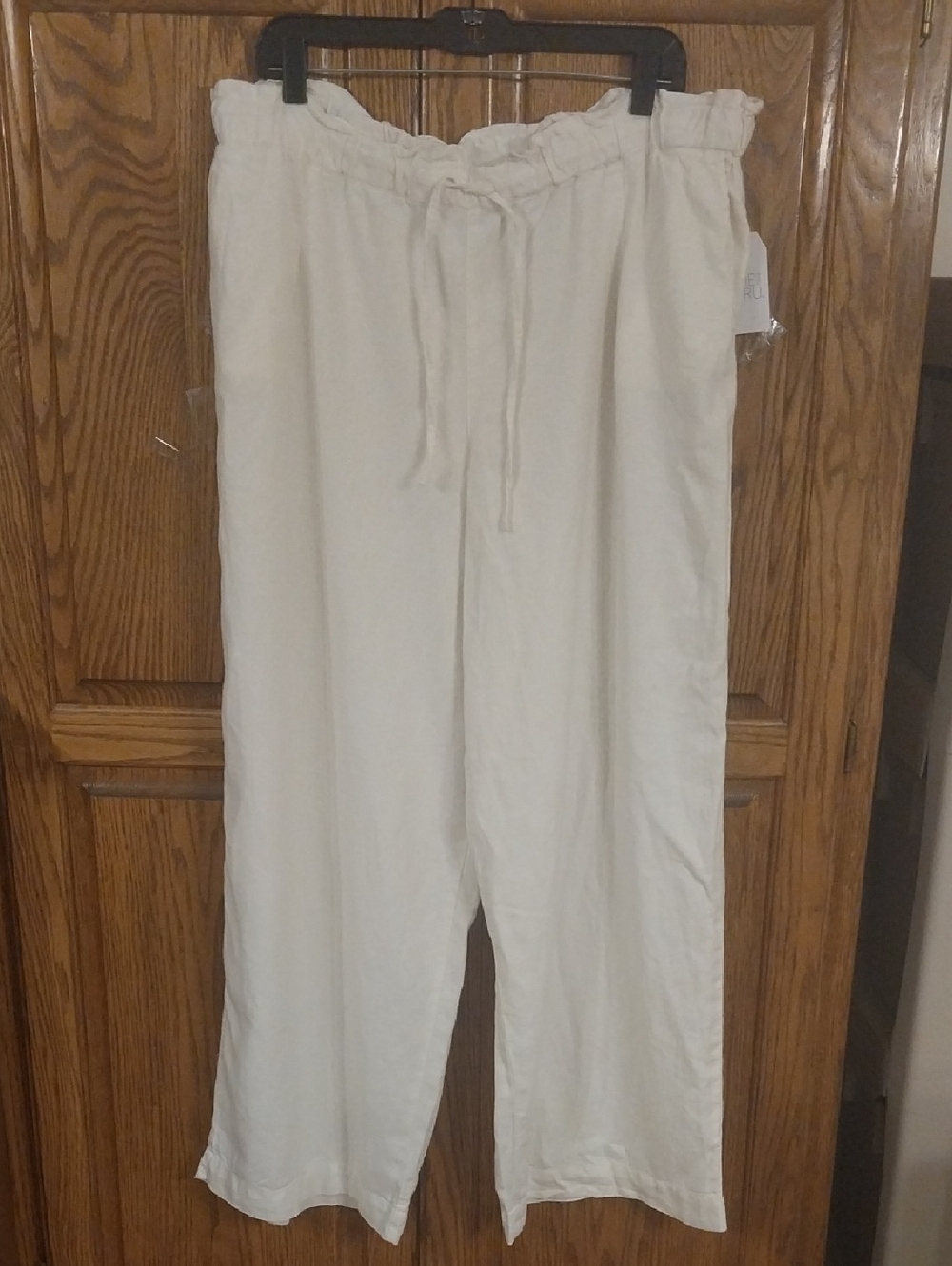 Wide-Leg Linen Rayon Pants NWT Women's Size X-Large Winter White Pockets Lightwt